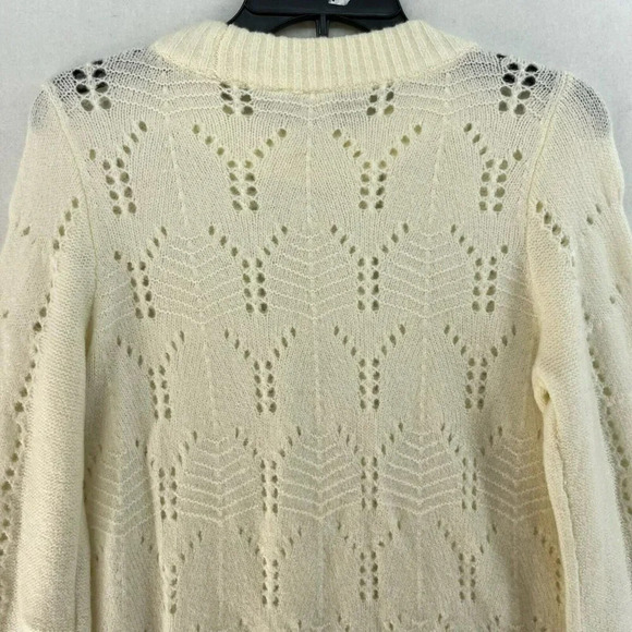 GAP Sweater Women's S Beige Cable-Knit Pointelle Crew Neck Ribbed Balloon Sleeve - Picture 9 of 13